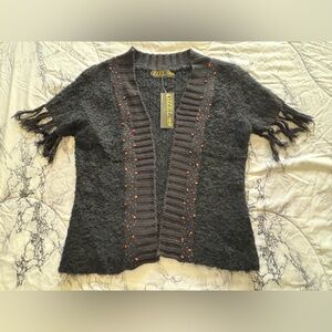 Elegant Gray Fringed Cardigan